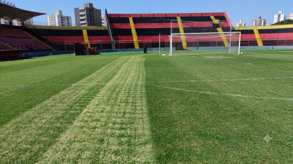 Grounds crew performing aeration, topdressing, and overseeding on a professional soccer field during post-season renovation.